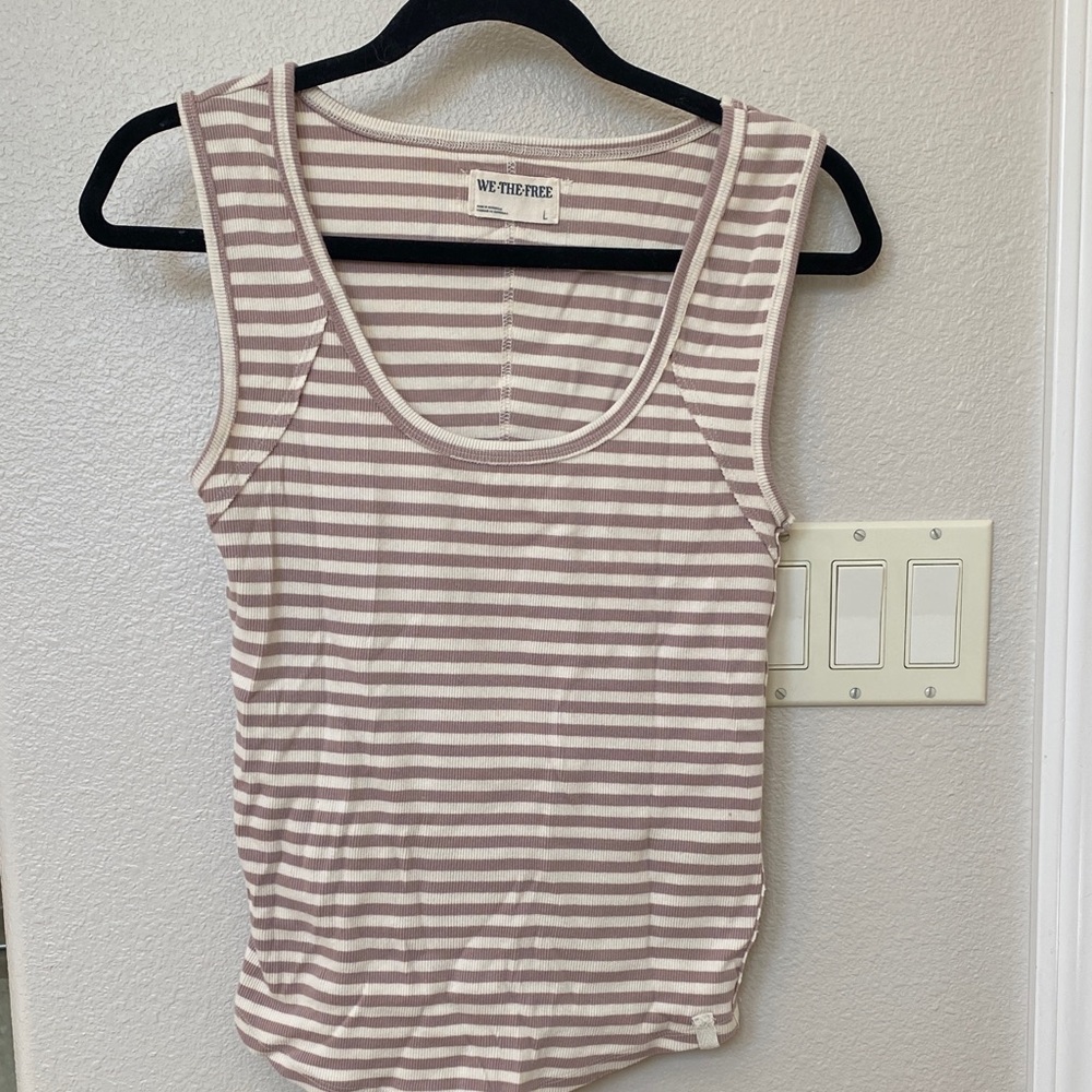 We The Free Free People Neutral Stripe Tank Top - Cream & Taupe